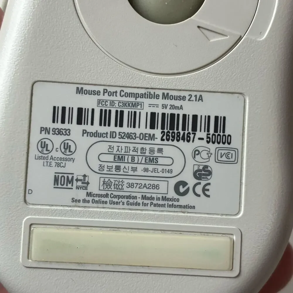 Vintg Microsoft 2.1A Mechanical Roller Ball Mouse Port Compatible Wired 2 Button